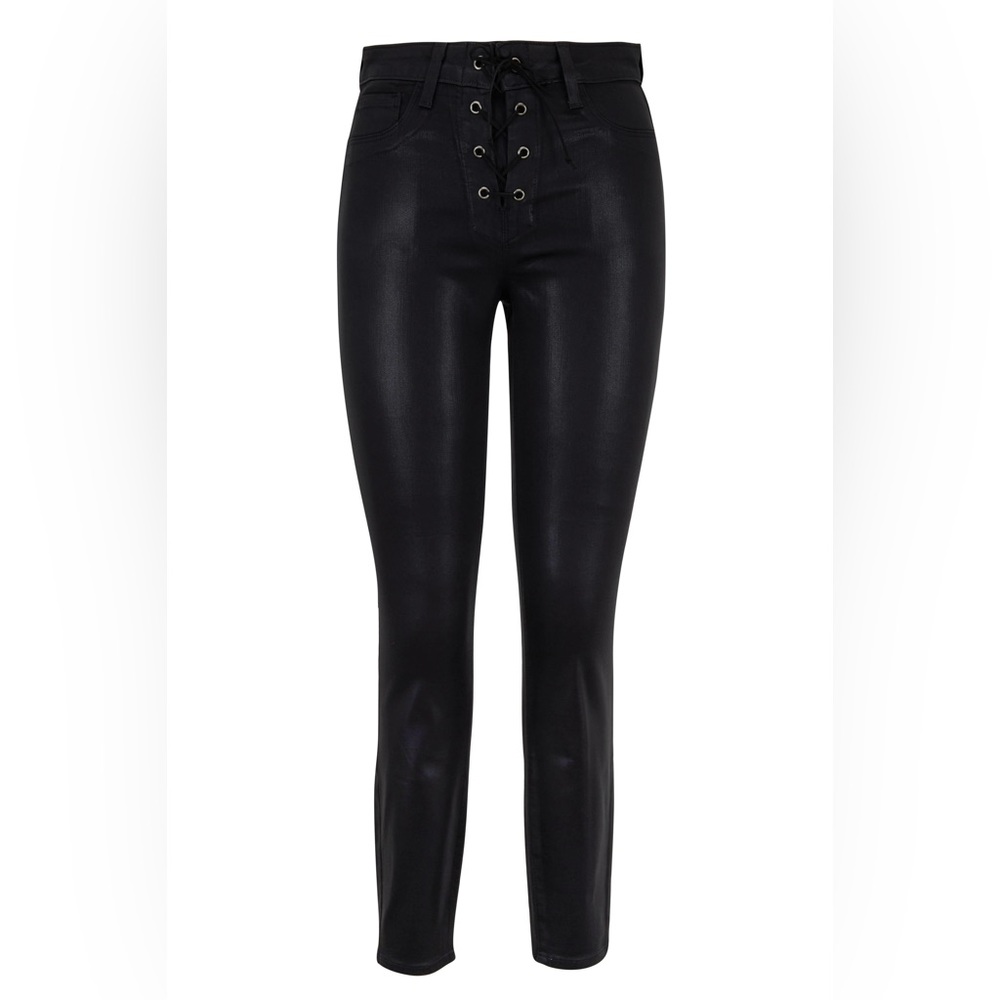L’agence Ladies Cherie Black Coated Lace-Up Skinny Jean